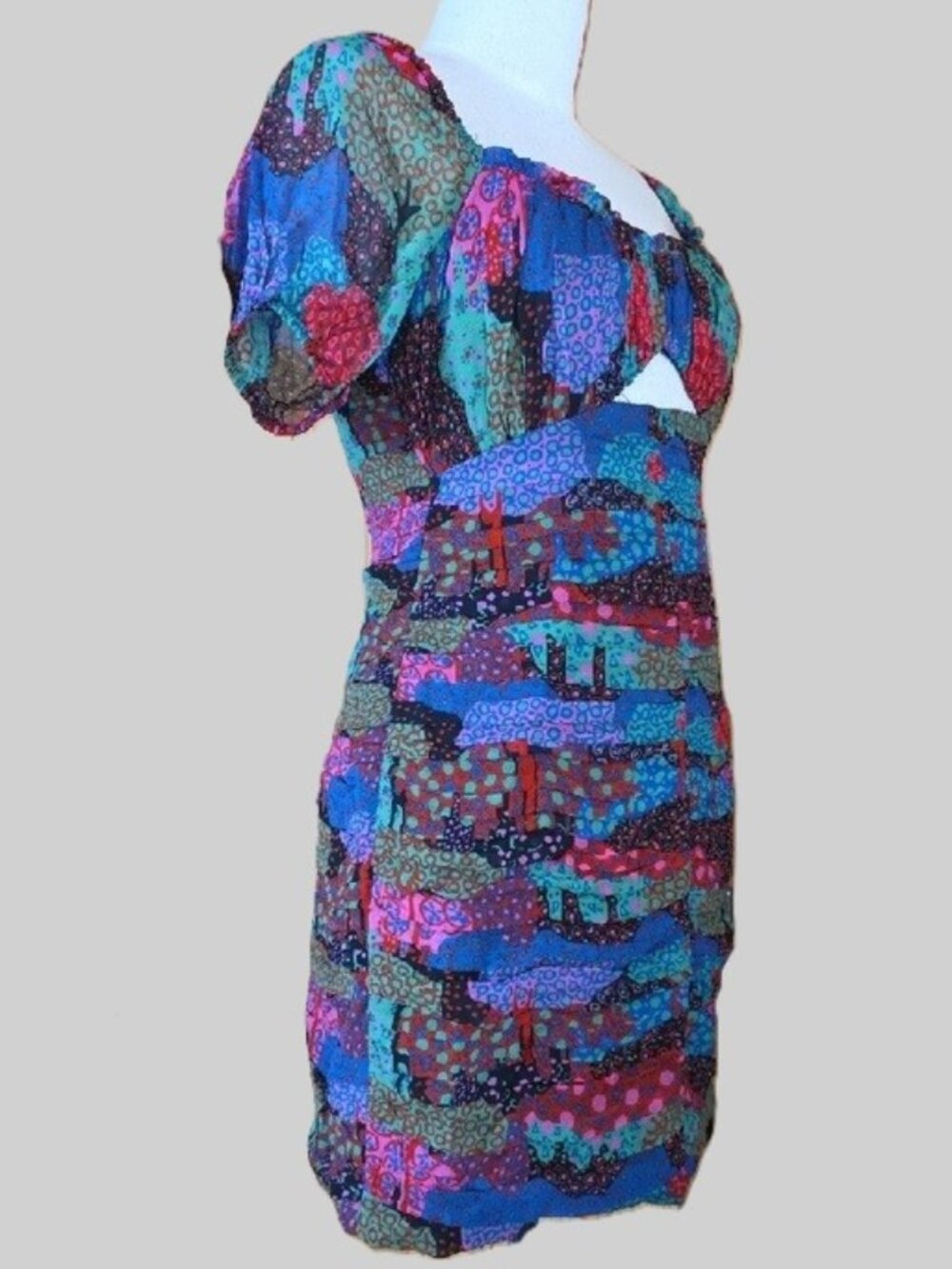 NEW RHODE CLARA COLORFUL PATCHWORK PLEATED MINI DRESS IN ENCHANTED WOODS SIZE 4 - Picture 4 of 11